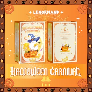Carnaval de Halloween Lenormand, fantasmas caprichosos, animales disfrazados y elegancia inquietante: sumérgete en este Lenormand de 44 cartas con temática de Halloween.