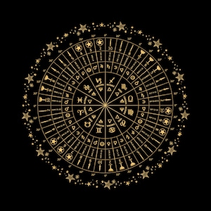 Toile de lecture Star Wheel, motif astrologique sérigraphié argent et or