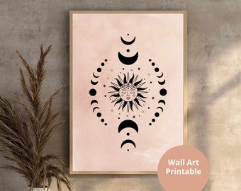 Spiritual Poster, Meditation, Digital Wall Art, Moon, Sun, Picture Living Room, Hallway, Bedroom, Yoga Studio, Vision Board, Printable