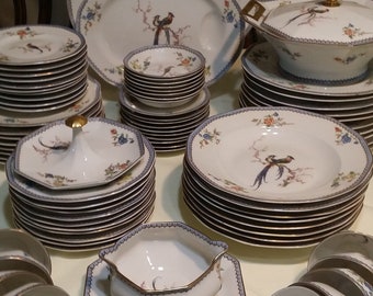 Rare 86 pièces Haviland Limoges France, Service de table Paradise (oiseaux de paradis)