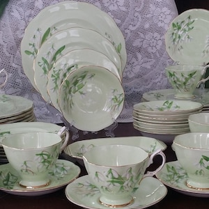 53 pc Royal Albert Laurentian Snowdrop Dinner Service, Eight Place settings of 6pcs plus Host/Hostess pieces