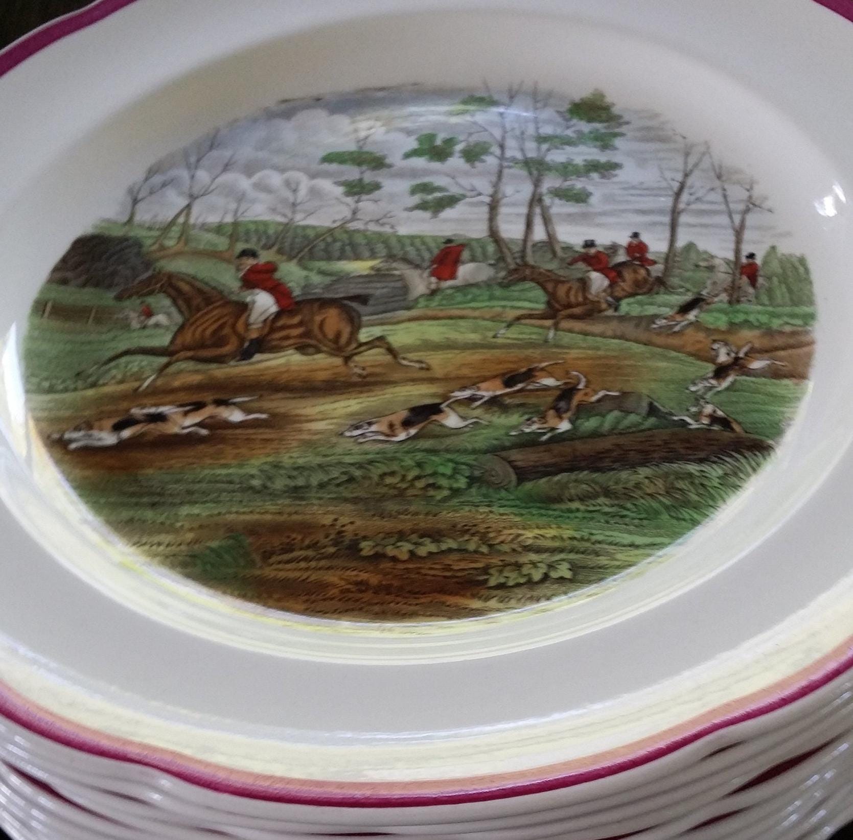 12 Herring Hunt Large Dinner Plates by Copeland Spode. Each Plate