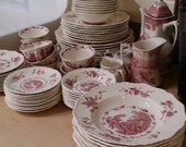 57pc Mason 39 s Watteau Pattern, Red and White Vintage Dinner Service plus Host hostess pieces