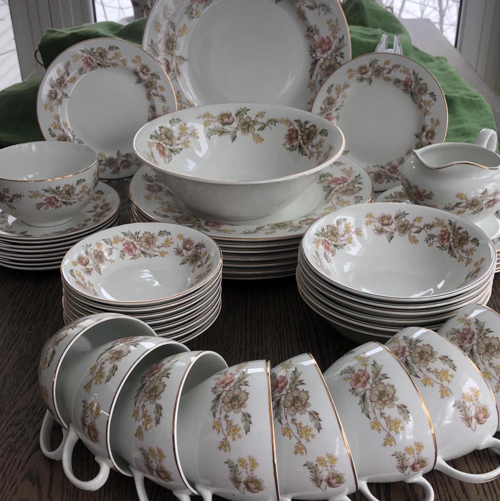 Vintage Johnson Bros. Snow White Floral Dinnerware Set, 51-piece