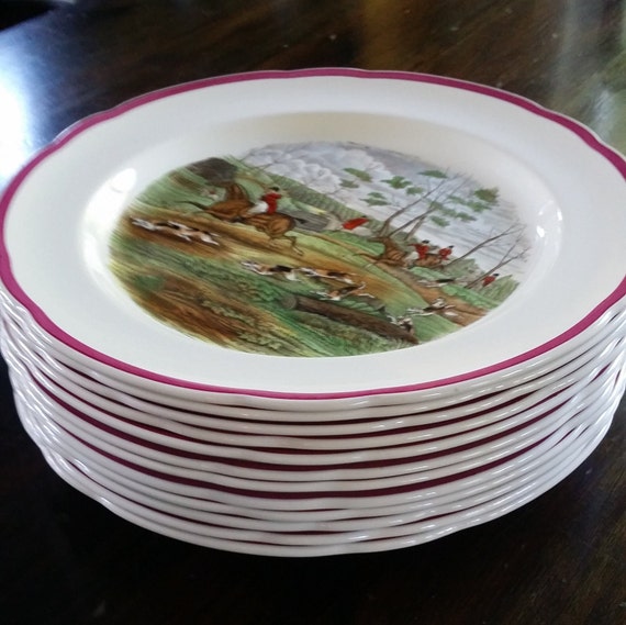 12 Herring Hunt Large Dinner Plates by Copeland Spode. Each Plate