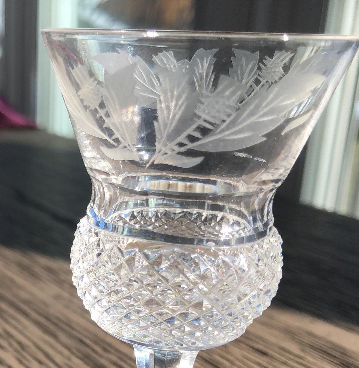 2 Edinburgh Crystal Thistle Pattern Cordial Glasses, Made in