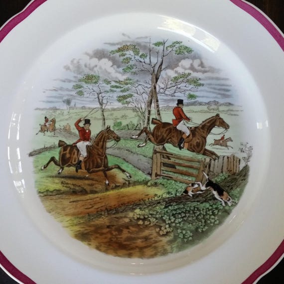 Copeland Spode Herring Hunt Dinner Plates, Equestrian Scene, Set