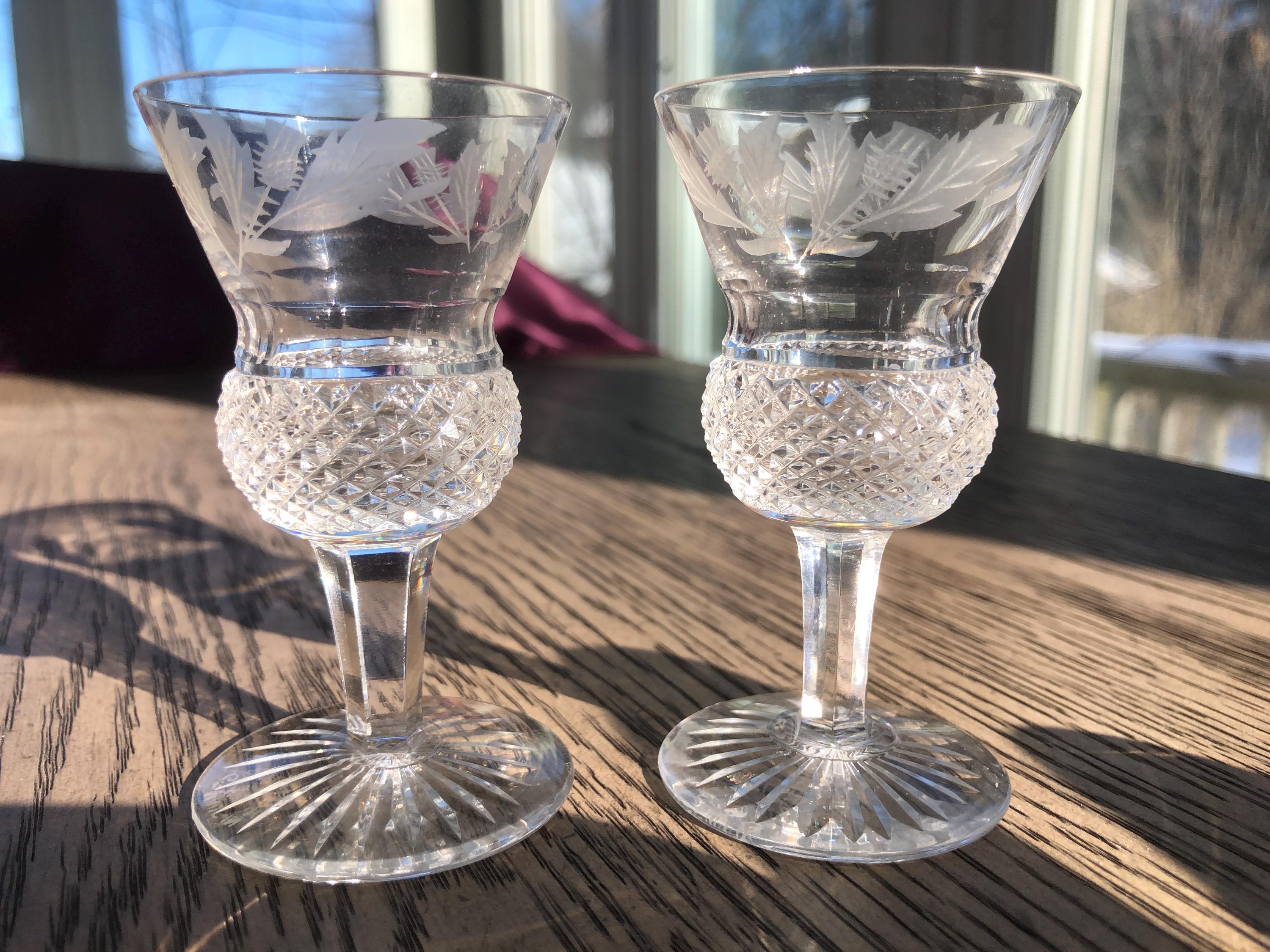 EDINBURGH CRYSTAL カットクリスタルグラス 2個セット 2 Edinburgh Crystal Thistle Pattern Cordial Glasses, Made in