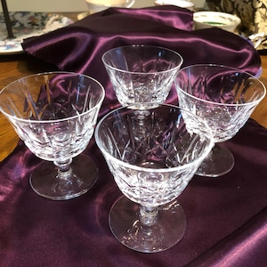 4 Edinburgh Crystal, Cross and Olive(ED19). Set of Four. Made in Scotland, Vintage, Champagne/Sherbet. Signed etching under stem.