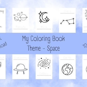 Kids Coloring Pages - Download & Print - Kids Coloring Sheets - Theme - Space - Digital Instant Download