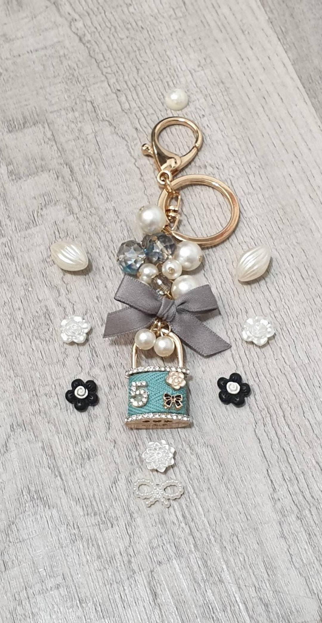Flowers Bag Charm Keychainfaux Pearl Key Rringwoman Bag Charm 3D Lock
