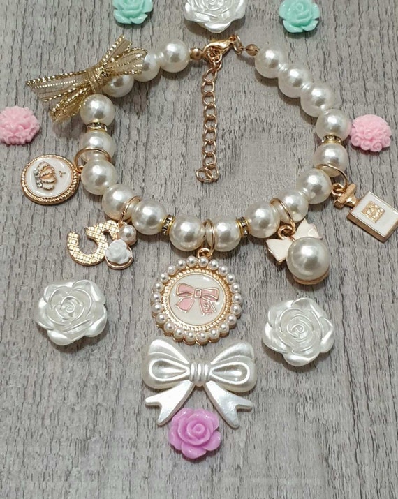 Fashion Artificial Pearl Bracelet/Pink and White/Designer Charms Bracelet/Camellia Flower Accessory /Camellia Flower Bracelet