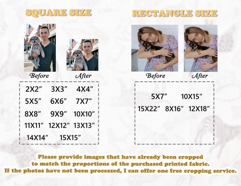 May include: An image showing examples of square and rectangular photo sizes, including 5.1x5.1cm, 7.6x7.6cm, 10.2x10.2cm, 12.7x12.7cm, 15.2x15.2cm, 17.8x17.8cm, 20.3x20.3cm, 22.9x22.9cm, 25.4x25.4cm, 27.9x27.9cm, 30.5x30.5cm, 33x33cm, 35.6x35.6cm, 38.1x38.1cm, and 12.7x17.8cm, 25.4x38.1cm, 40.6x55.9cm, 20.3x40.6cm, and 30.5x45.7cm.