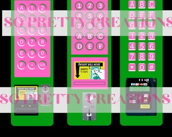 Vending Machine Payment Panel PNG Green and Pink