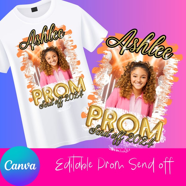 Editable Prom Send Off 2024 Custom T-shirt Design Orange and White