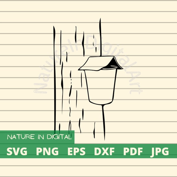 Maple Tapping Instant Digital Download, Hand Drawn Tree with Sap Bucket SVG and Vector File, Png, Eps, Dxf, Jpg, and Pdf