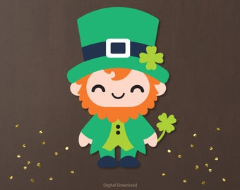 Cute Leprechaun svg, Leprechaun svg laser, Shamrock svg, St Patrick’s day svg, Four leaf clover svg, Leprechaun clipart, Irish svg