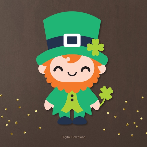 Cute Leprechaun svg, Leprechaun svg laser, Shamrock svg, St Patrick’s day svg, Four leaf clover svg, Leprechaun clipart, Irish svg