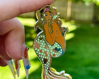 Secretive Siren 2" Enamel Pin | Magical Girl Mermaid High Femme High Fantasy Accessory