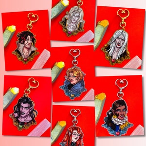 Castlevania Glitter 3&quot; Keychain Charms | Trevor, Sypha, Alucard, Lenore, Morana, Striga, Carmilla