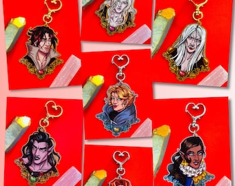 Castlevania Glitter 3" Keychain Charms | Trevor, Sypha, Alucard, Lenore, Morana, Striga, Carmilla