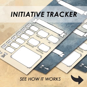 D&D 5e-initiatieftracker | Afdrukbare kerkers en draken | Tentkaarten karakterblad | Accessoires voor DM-schermen | PDF | DND Dungeon Master