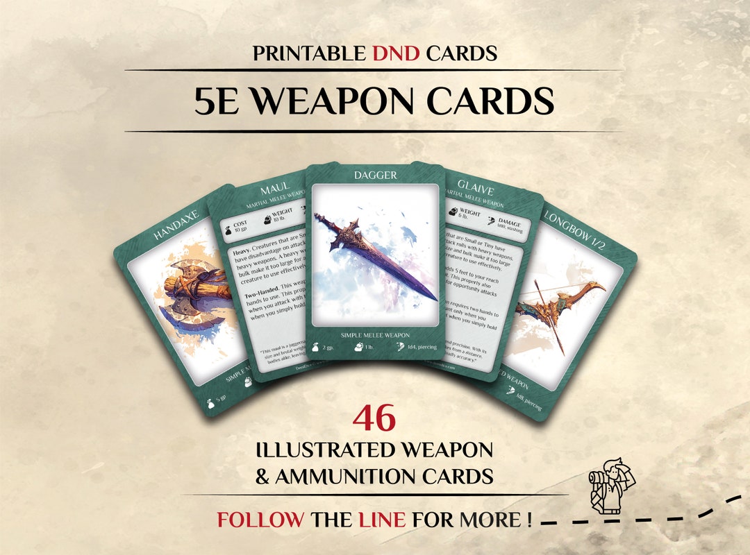 Dnd Weapon Cards Illustrated Dnd Item Cards D&amp;d Dnd DM Player ...