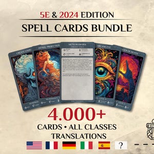 DnD Spell Cards BUNDLE | Dnd 2014 and 2024 Update Illustrated Spell Cards | Dungeons and Dragons 5e | d&d Spellbook | Tarot Size Cards