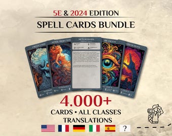 DnD Spell Cards BUNDLE | Dnd 2014 and 2024 Update Illustrated Spell Cards | Dungeons and Dragons 5e | d&d Spellbook | Tarot Size Cards