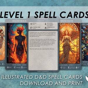 DnD-spreukkaarten | Geïllustreerde kaarten van niveau 1 | Dungeons and Dragons 5e | d&d Spellbook | Kaarten op tarotformaat