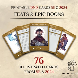 Cartas de dotes y ventajas épicas de DnD / DnD 5e y 2024 / Accesorios de Dungeons and Dragons / Estilos de lucha y más (PDF imprimible)