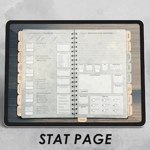 Most used page - Character Stats. 
Here you will find all modifiers, atacks, HP tracker and more.
I used different color for the most important pages.
