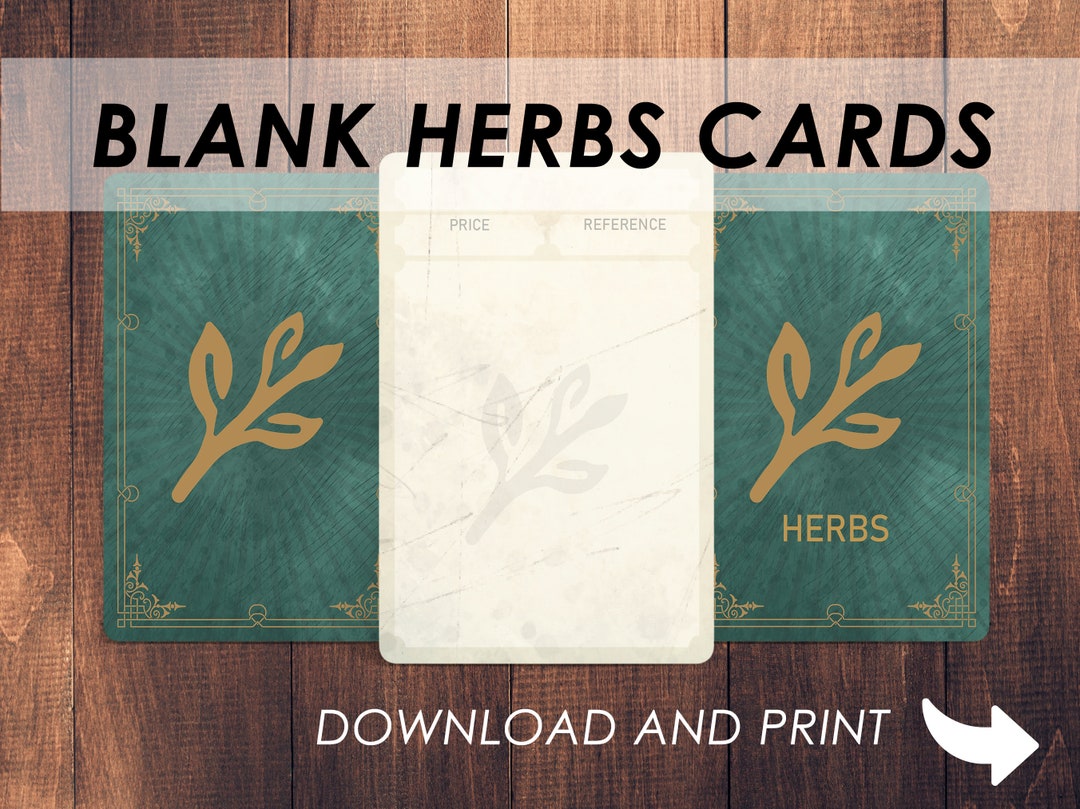 Dnd Herbs Cards Dnd Accessories Custom Blank Cards Etsy