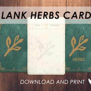 Cartes D&D Herbes | Accessoires MDN | Cartes vierges personnalisées| Imprimable | Objets Donjons et dragons | Cartes d'équipement D&D 5e