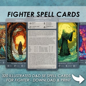 DnD Fighter Spells | D&D Illustrated spell cards | Dungeons and Dragons 5e | Eldritch knight | Tarrot size cards
