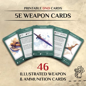 Carte arma DnD illustrate / Carte oggetto DnD / Accessori per giocatori DM D&D / Download e stampa istantanei / Dungeons and Dragons 5e