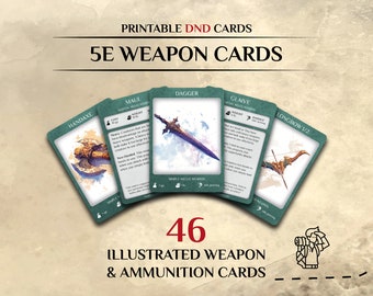 DnD Weapon Cards Illustrated | DnD item cards | d&d Dnd DM Player Accessories | Instant Download and Print | Dungeons and Dragons 5e