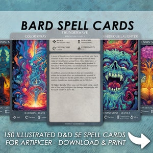 DnD Bard Spells | D&D Illustrated spell cards | Dungeons and Dragons 5e | Spellbook | Tarrot size cards