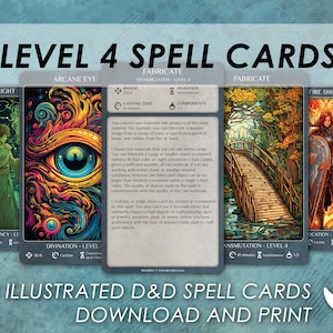 Cartas de Magia DnD | Cartas ilustradas de nível 4 | Dungeons and Dragons 5e | Livro de Magias d&d | Cartas de tamanho Tarrot