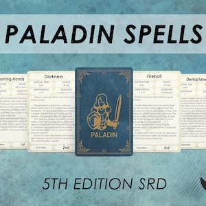 DnD パラディン スペル カード | D&D スペルブック スペル カード デッキ | ダンジョンズ アンド ドラゴンズ アクセサリ | PDF 印刷可能 |