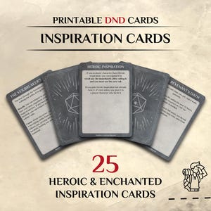DnD-kaarten: Inspitarion | 25 geïllustreerde heroïsche en betoverde inspiratiekaarten | Accessoires voor Dungeons and Dragons (afdrukbare pdf)