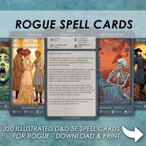 DnD Rogue Spells | D&D Illustrated spell cards | Dungeons and Dragons 5e | Arcane trickster | Tarrot size cards