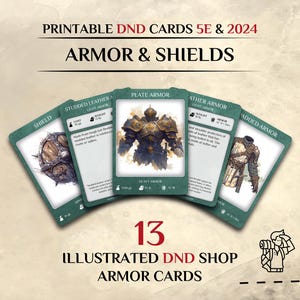 Cartas de objetos de DnD: Armaduras / 13 cartas de objetos ilustradas / 5e y 2024 / Accesorios de Dungeons and Dragons (PDF imprimible)