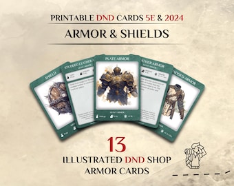 DnD Item Cards: Armors | 13 Illustrated Item Cards | 5e and 2024 | Dungeons and Dragons accessories (Printable PDF)