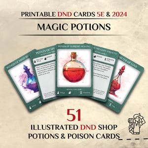 Cartas de objetos de DnD: Cartas de pociones / 77 cartas de objetos ilustradas / 5e y 2024 / Accesorios de Dungeons and Dragons (PDF imprimible)
