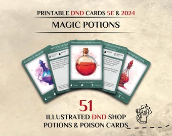 DnD Item Cards: Potion cards | 77 Illustrated Item Cards | 5e and 2024 | Dungeons and Dragons accessories (Printable PDF)