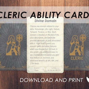 Vaardigheidskaarten DnD Cleric | Accessoires Dnd Player Class | Dungeons and Dragons 5e | Afdrukbaar D&D | PDF |