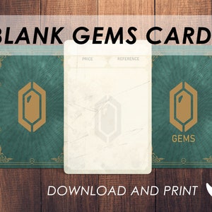 Cartas de DnD Gems | Acessórios DnD | Cartas em branco personalizadas | Imprimíveis | Itens de Dungeons and Dragons | Cartas de equipamento D&D 5e