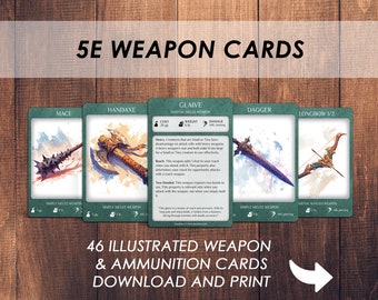 DnD Weapon Cards Illustrated | DnD item cards | d&d Dnd DM Player Accessories | Download and Print | Dungeons and Dragons 5e