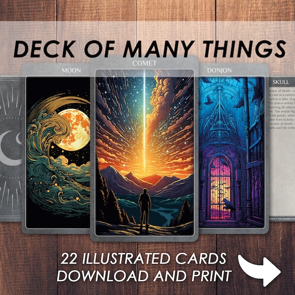 DnD Deck of many things | Illustrated cards | Tarot and standard size | Dungeons and Dragons accessories | D&D 5e